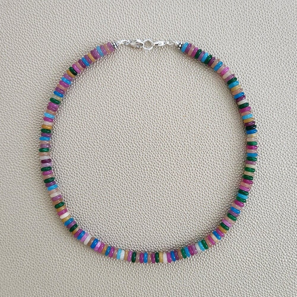 MINI BRIGHT MULTI-COLORED GEMSTONE NECKLACE--16"